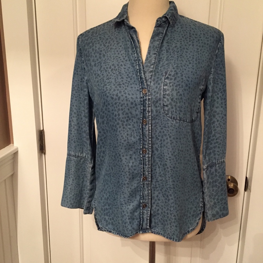 CLOTH & STONE TOP BLOUSE BUTTON DOWN BLUE PRINT SIZE XS